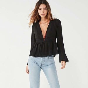 Urban Outfitters Deep V Blouse - Black